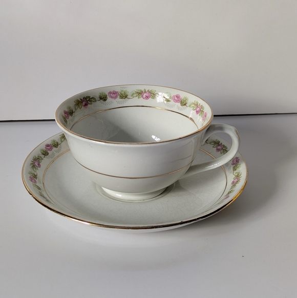Imperial Porcelain Other - Antique Teacup Imperial Porcelain Wedgwood England Pink Rosettes Cup & Saucer